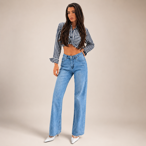 Premium Belted Straight Fit Jeans WX-4274