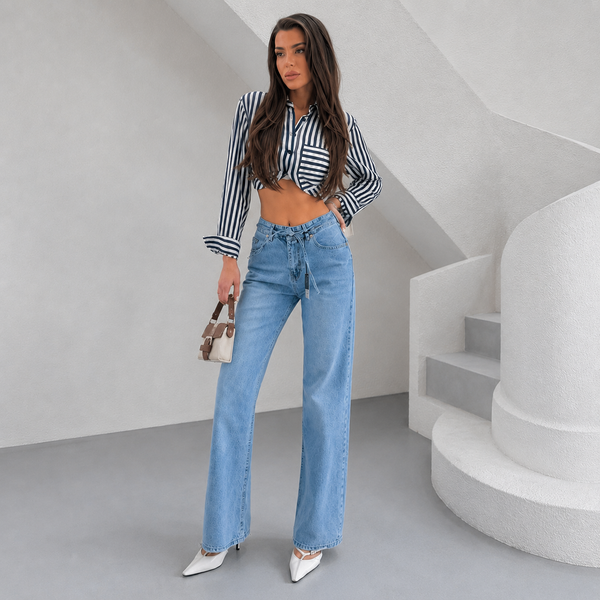Premium Belted Straight Fit Jeans WX-4274