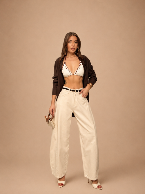 NON-STRETCH BELTED BALLOON JEANS WX-D-378