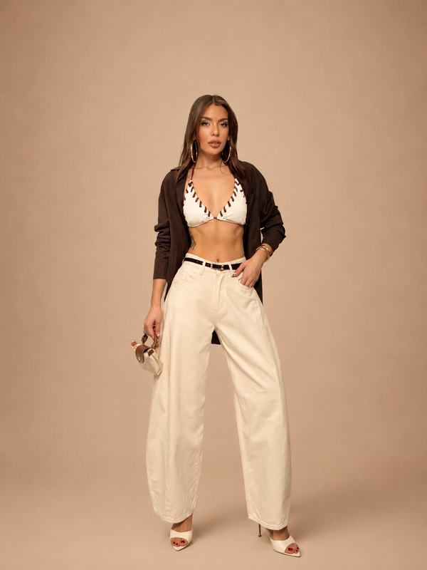 NON-STRETCH BELTED BALLOON JEANS WX-D-378