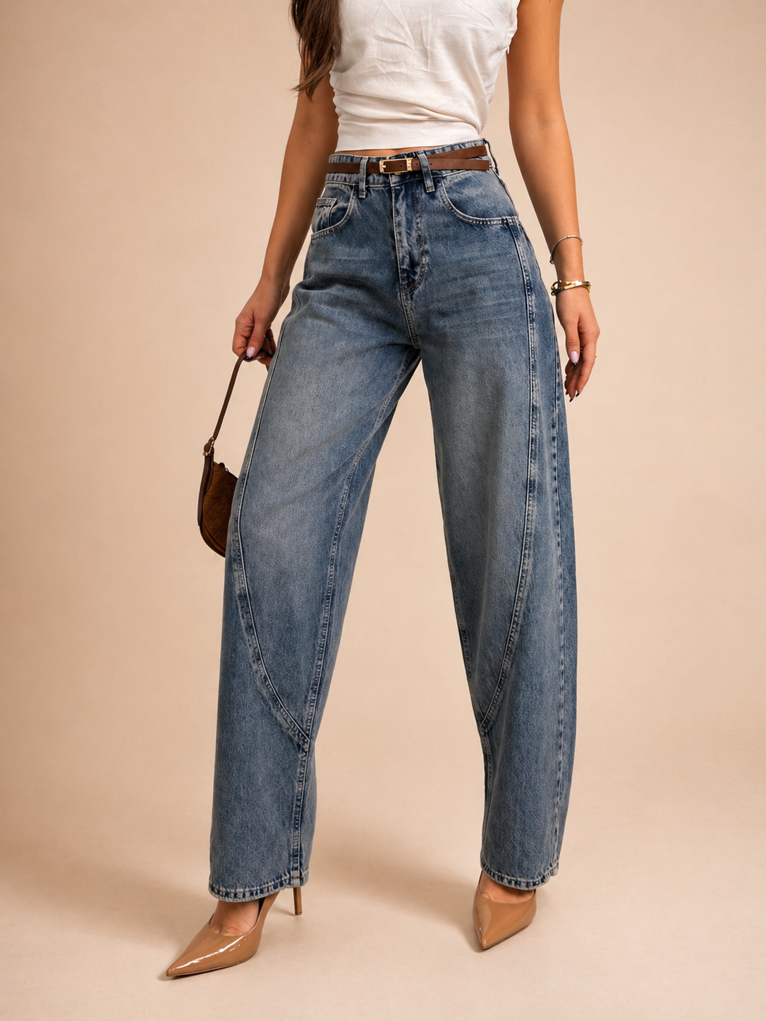 BELTED BALLOON SKATER JEANS WX-D-236