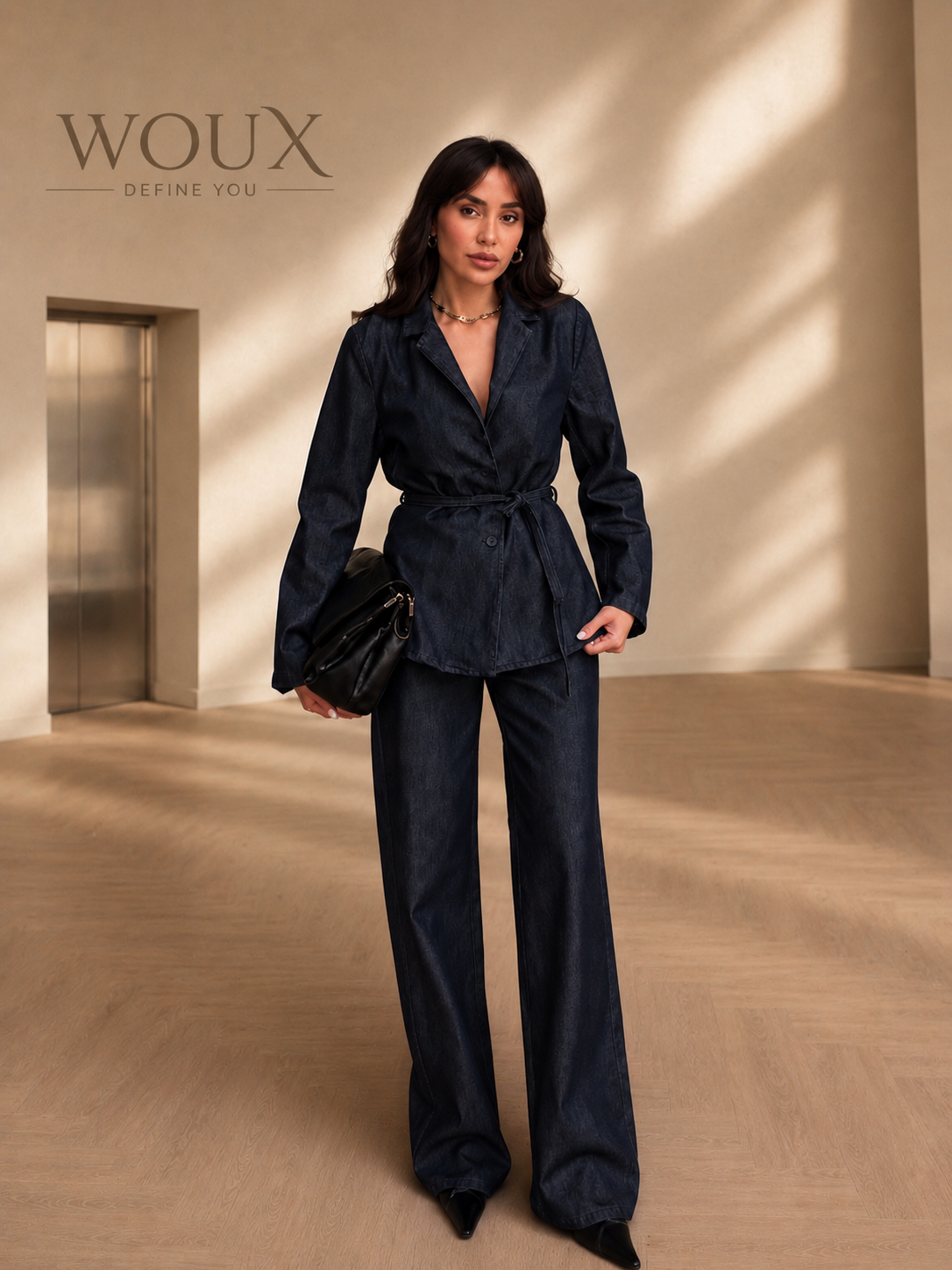 WOUX Signature Belted Denim Blazer WX-D-312