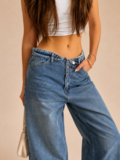 Folded Waist Wide-Leg Jeans WX-D-366