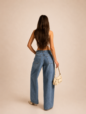 Folded Waist Wide-Leg Jeans WX-D-366