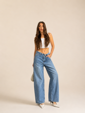 Folded Waist Wide-Leg Jeans WX-D-366