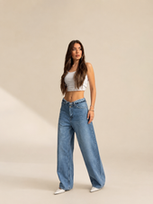 Folded Waist Wide-Leg Jeans WX-D-366