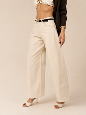 NON-STRETCH BELTED BALLOON JEANS WX-D-378