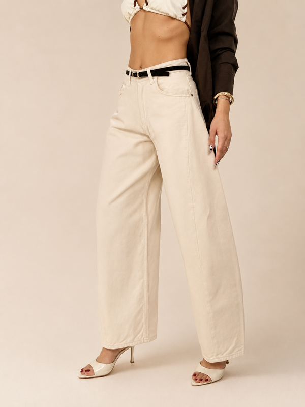 NON-STRETCH BELTED BALLOON JEANS WX-D-378