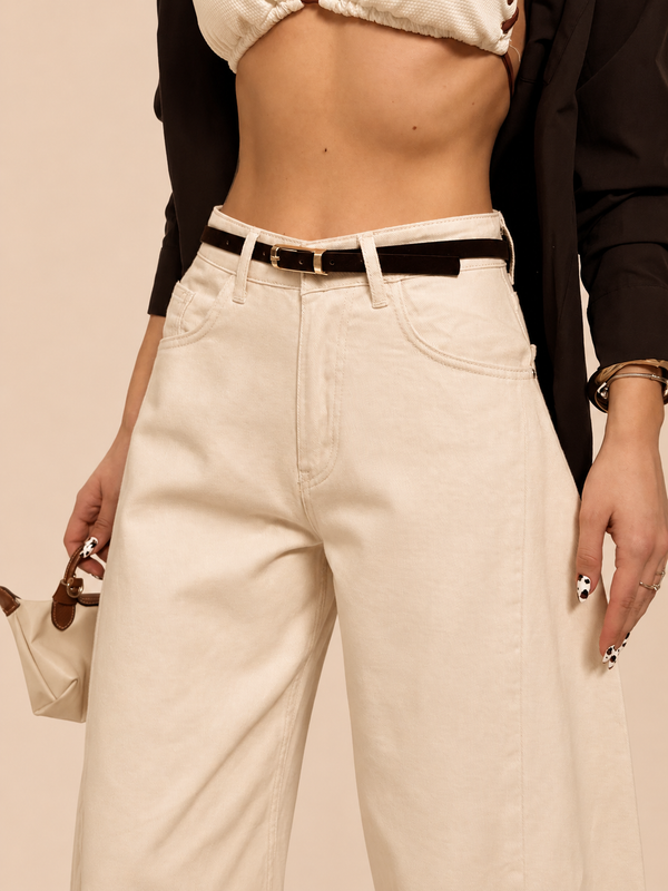 NON-STRETCH BELTED BALLOON JEANS WX-D-378
