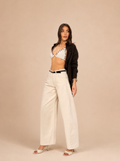 NON-STRETCH BELTED BALLOON JEANS WX-D-378