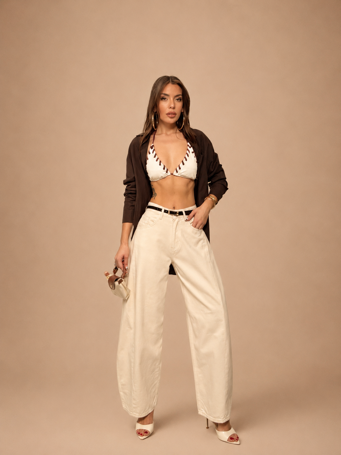 NON-STRETCH BELTED BALLOON JEANS WX-D-378